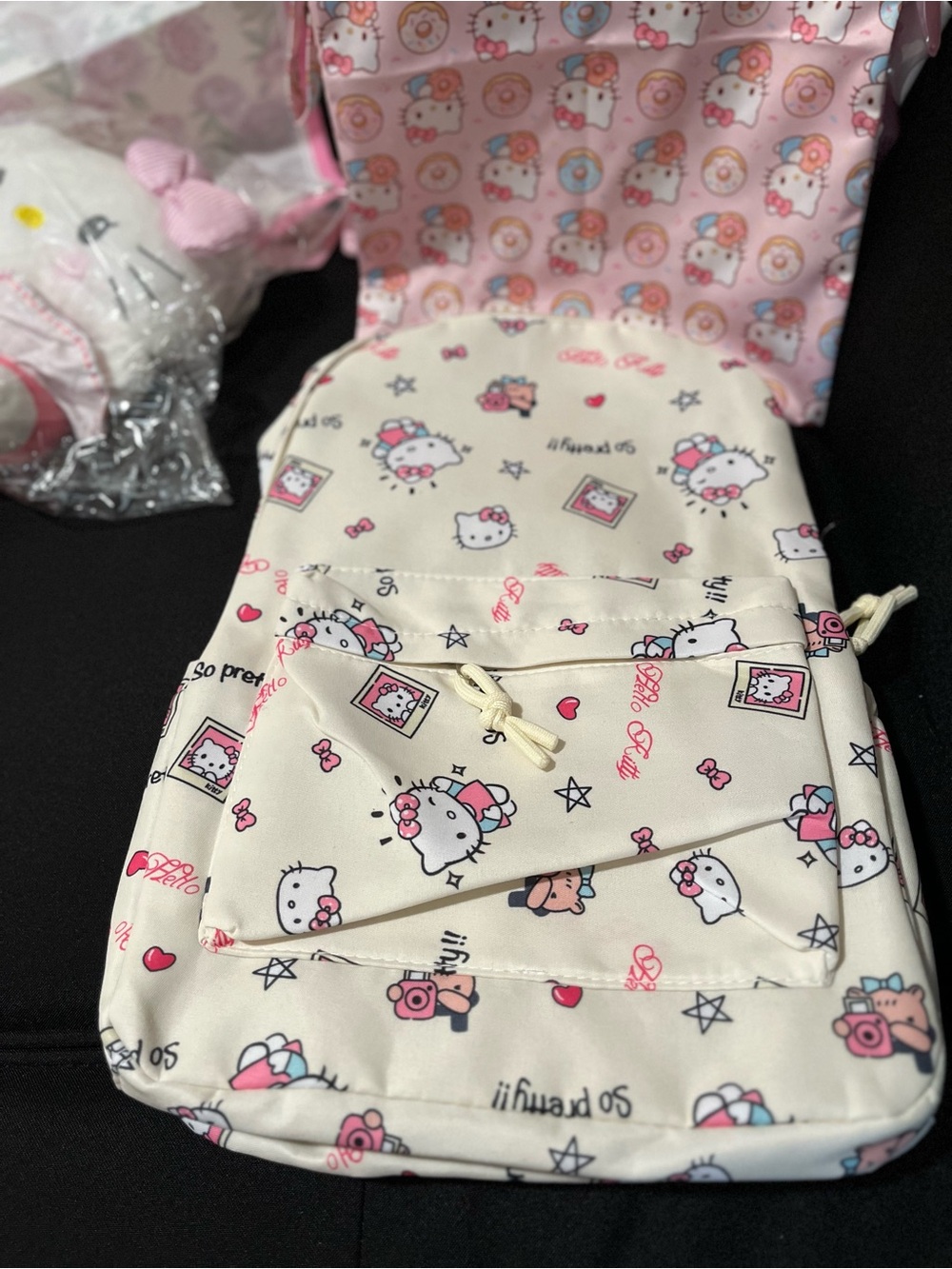 Hello Kitty Cream & Pink Kids Backpack with Cartoon Print